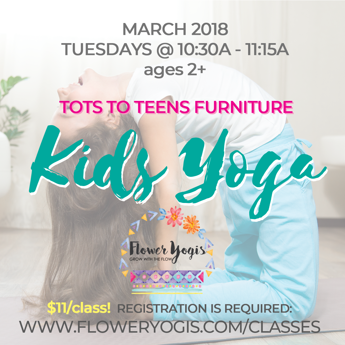 Kids Yoga TUESDAYS at Tots to Teens Furniture - MARCH